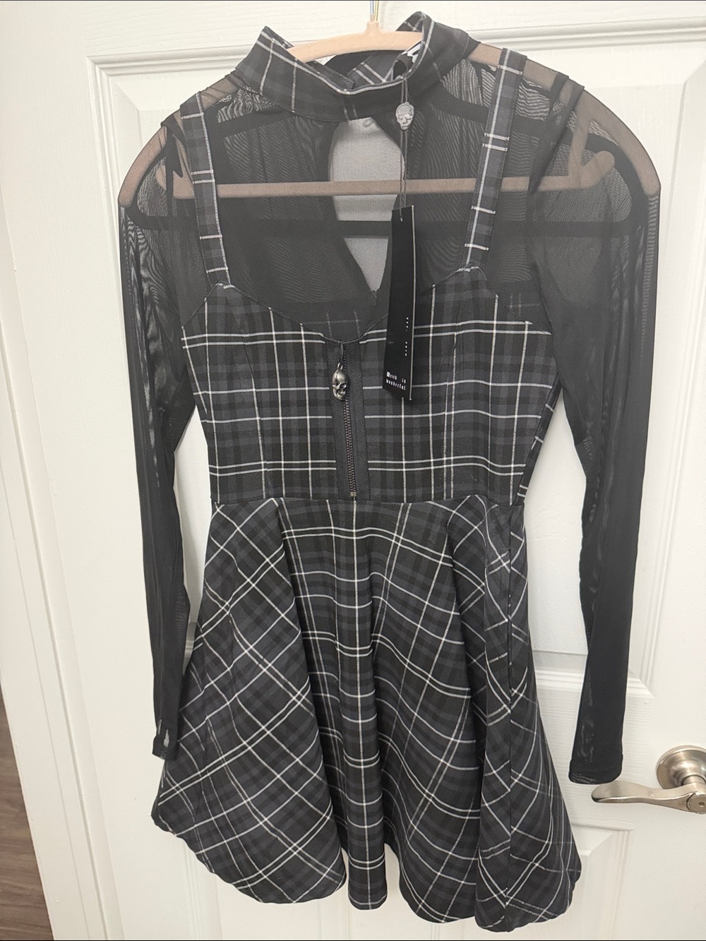 KILLSTAR tartan riot dress in grey size small